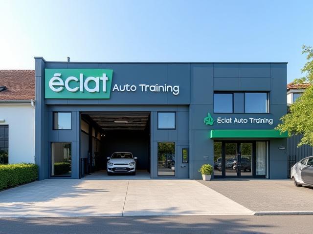 Exterior view of the modern Éclat Auto detailing facility in Lyon