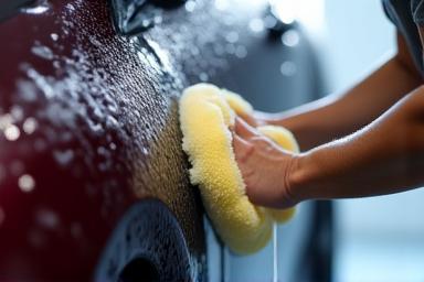 Person performing exterior car wash